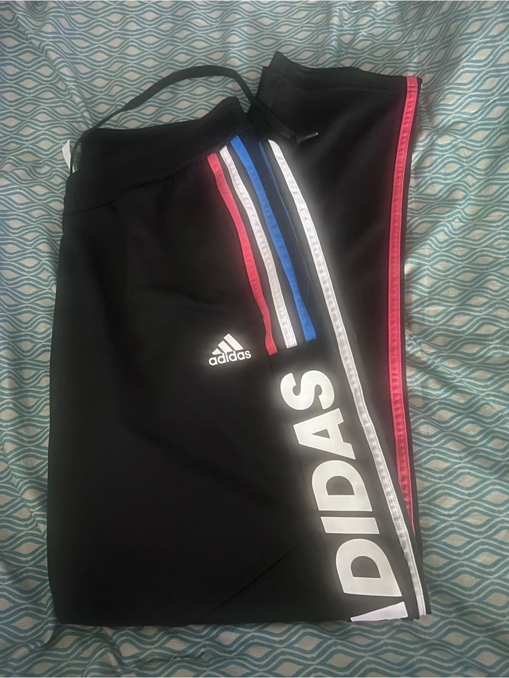 adidas Black Sweatpants with Multicolor Stripe Accents